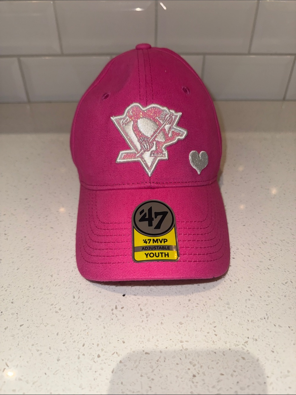 Nwt Sugar Sweet 47 MVP Pittsburgh penguins Pink & White glitter logo Youth baseb